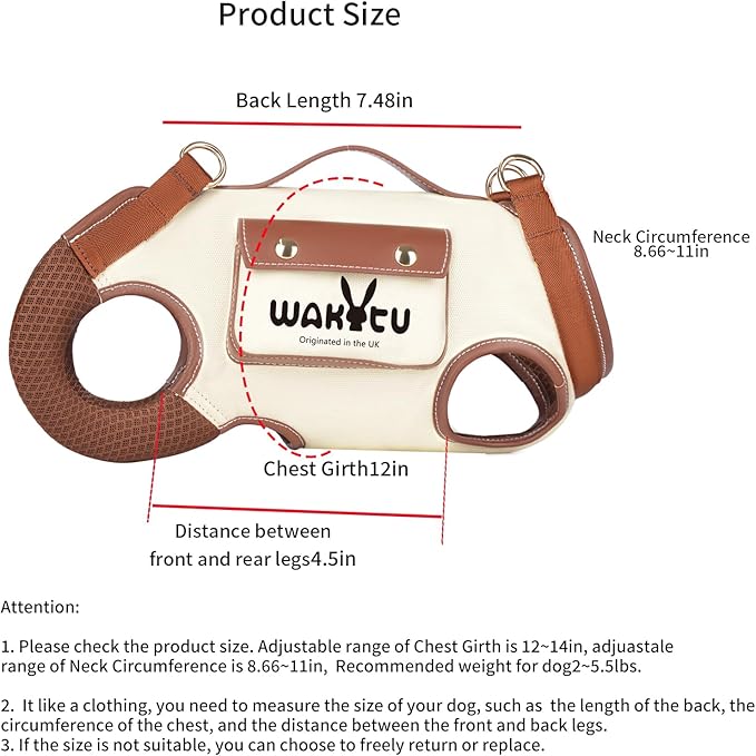 Wakytu Dog Lift Harness Dog Carrier VES Harness Adjustable Leash with Small Puppy Treat Bag,Fits Most Cars,XS