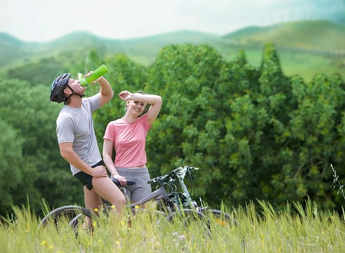 Valourgo Collapsible Water Bottle, Silicone Foldable with Leak Proof Valve BPA Free, Aqua Blue, 21 oz