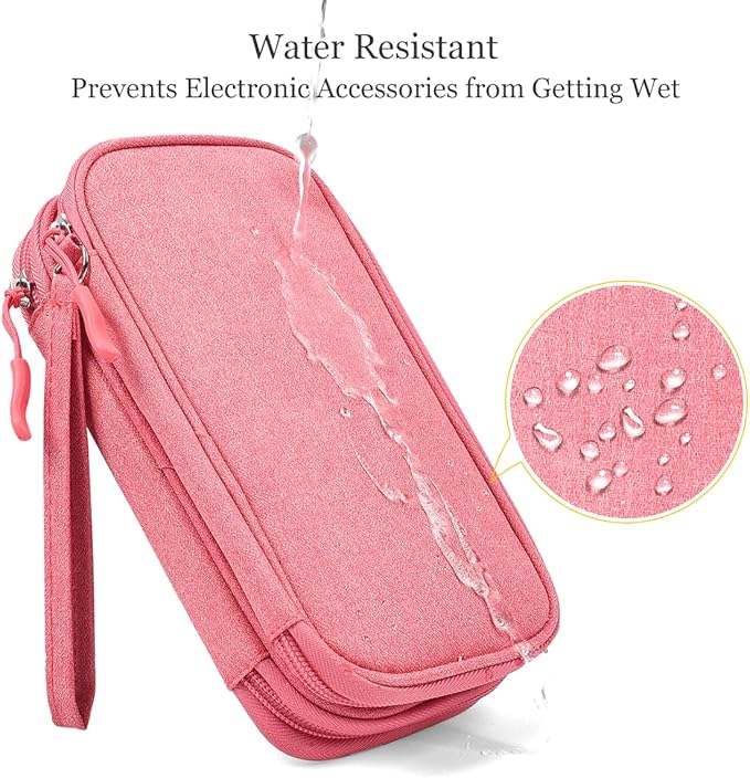 Travel Electronics Organizer, Waterproof Cable Organizer Bag, Accessories Storage Case Pouch for Cable, Cord, Charger, Phone, Power Bank, Earphone (Dark Pink, Medium)