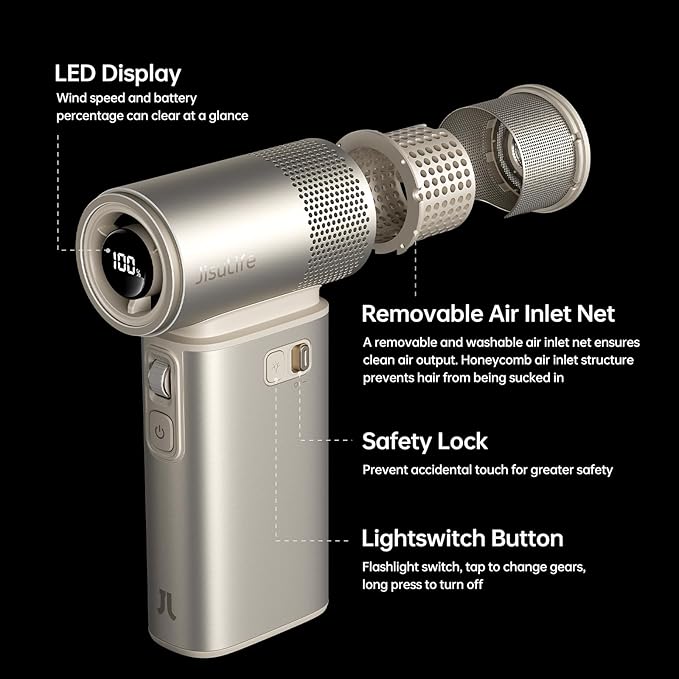 JISULIFE Portable Handheld Fan Ultra2, 9000mAh Max 25 Hrs, 5 IN 1, 100 Speed Turbo Fan Rechargeable 18W Power Bank with Flashlight, Metal Shell Multi-Function Travel Essentials Gifts for Men-Brown