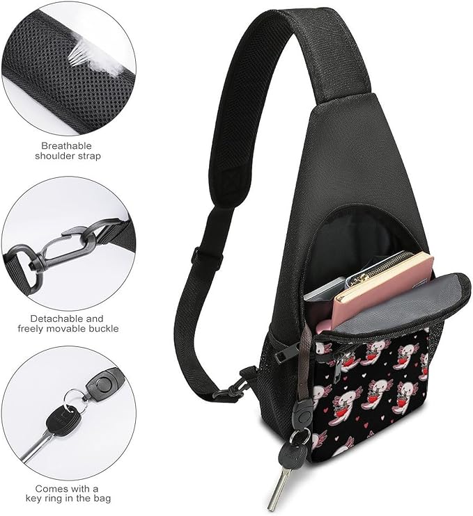 SWEET TANG Elegant Chest Cross Body Bag Cute Axolotl Sling Shoulder Backpack for Women, Adjustable and Comfortable Gym Sack, Anti Theft Cycling Traveling Hiking Daypack