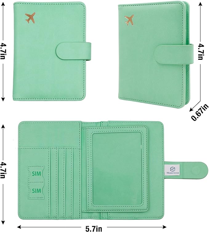 Melsbrinna Rfid Passport Holder for Travel women/Men, Cute Passport Wallet Rfid Blocking Card Slots, Rfid Passport Cover/CaseTravel Wallet, Passport Book Holder (1, Green3)