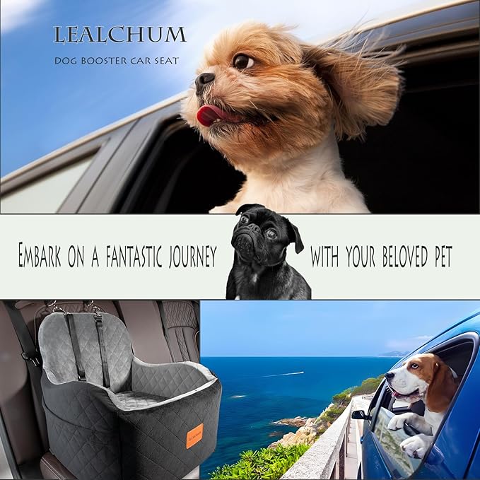 Lealchum Dog Car Seat for Small/Medium Dogs,6in Elevated Cushion,Fits in Front/Back Seat,Fully Detachable and Washable,2 Storage Pockets,Easy to Install (Red, Medium)
