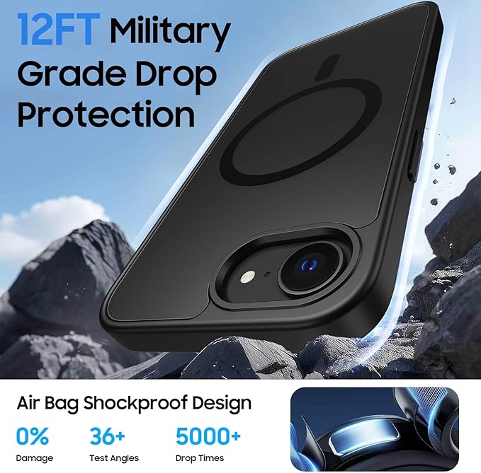 Magnetic for iPhone 16e Case (Compatible with MagSafe) with Detachable Wallet & Card Holder for 3 Cards [RFID Blocking] Military Grade Protective Slim Phone Cover, Black