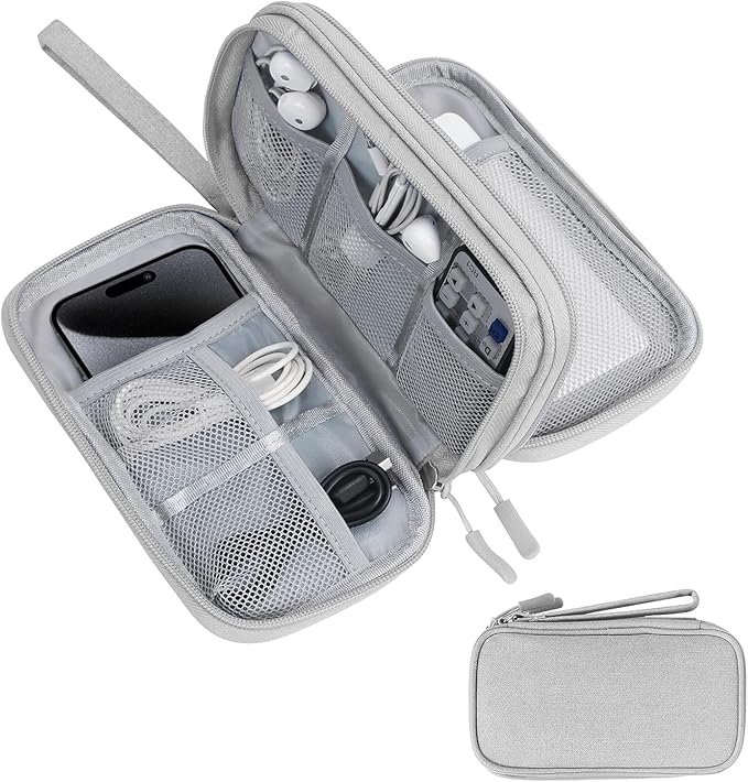 Portable Waterproof Double Layers Travel Cable Organizer Pouch Electronic Accessories Carry Case All-in-One Storage Bag for Cord, Charger, Phone, Earphone, Grey