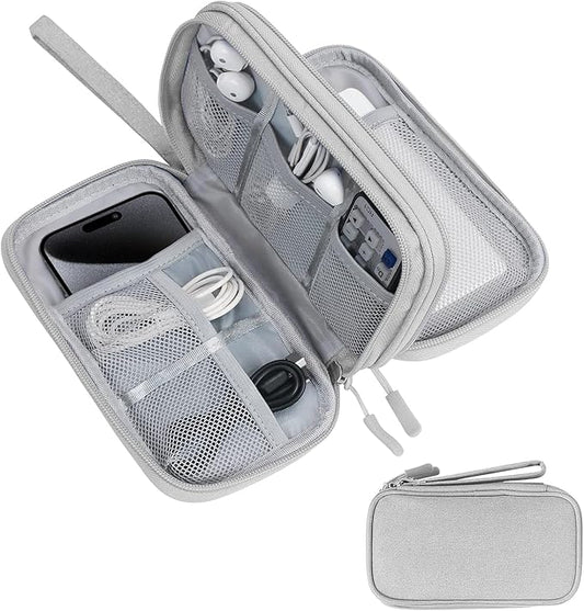 Portable Waterproof Double Layers Travel Cable Organizer Pouch Electronic Accessories Carry Case All-in-One Storage Bag for Cord, Charger, Phone, Earphone, Grey