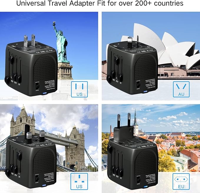 International Travel Adapter Voltage Converter to Step Down 230V to 120V for Hair straighteners, laptops, Cell Phones, Power converters from USA to UK, Europe, Australia Over 200