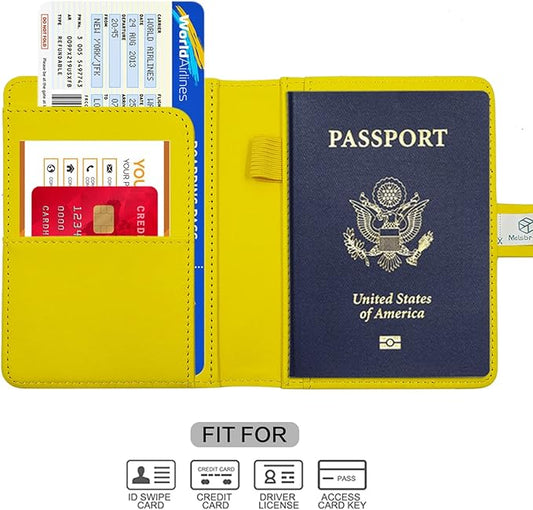 Melsbrinna Premium Leather Passport Holder Covers Case, Waterproof Rfid Blocking Travel Wallet Passport Holder with Pen Holder, Cute Passport Book for Women/Men