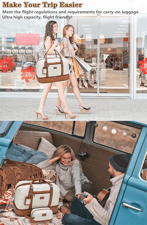 Wogarl Weekender Bags for Women Large Canvas Overnight Bag Travel Duffel Bags Carry on Shoulder Weekend Bag with Shoe Compartment for Travel Night Flight Daily Use