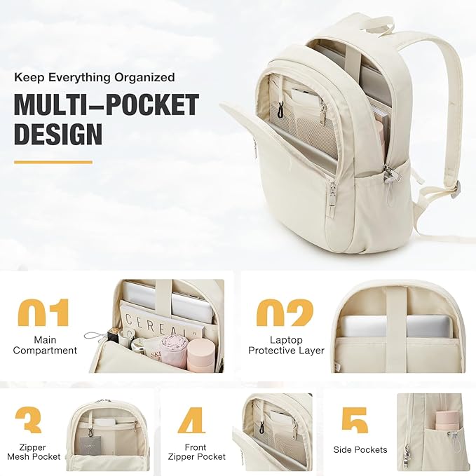 G4Free 15L Hiking Backpack, Bookbag for Students, Lightweight Water Resistant Daypack for Travel School College Women Men (Beige)