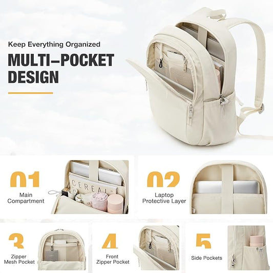 G4Free 15L Hiking Backpack, Bookbag for Students, Lightweight Water Resistant Daypack for Travel School College Women Men (Beige)