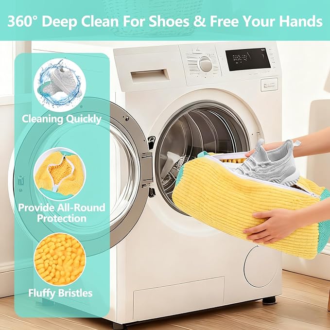 Shoe Washing Machine Bag, Shoe Cleaning Bag, Reusable Laundry Shoes Bag for Washer & Dryer Cleans & Protects All Shoes Types 2PCS (Yellow)