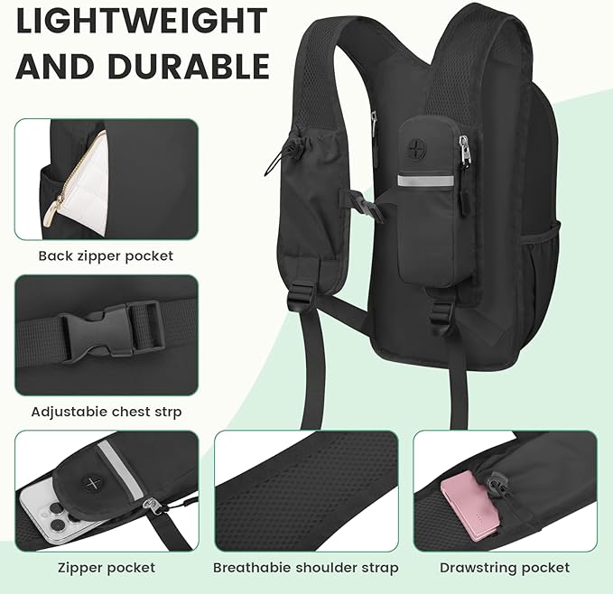 Small Hiking Backpack 10L - Lightweight Packable Foldable Backpack for Travel Camping Outdoor Commute, Compact Rucksack for Women Men(Black)