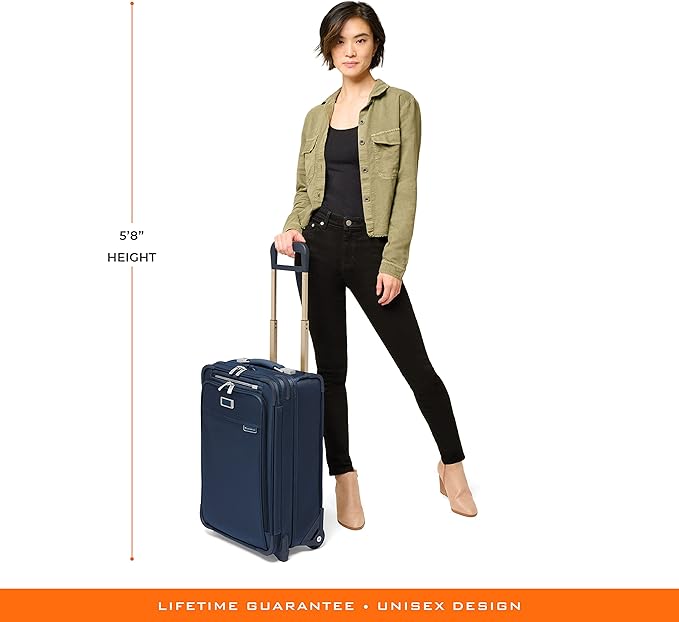 Briggs & Riley Essential 22" 2-Wheel Expandable Carry On - Luggage for Travel, Suitcases with Wheels, Softside Rolling Bag for Men & Women, Self-Repairing Zipper - Baseline Collection, Navy