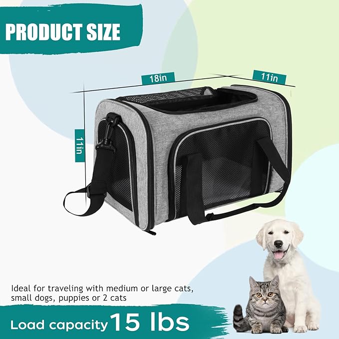 Top tasta Dog Cat Carrier Pet Carriers for Small Medium Large Cats Dogs Carrier Soft Sided Small Puppy Dog Carrier Portable Foldable Airline Approved Dog Cat Travel Carrier Grey Black M