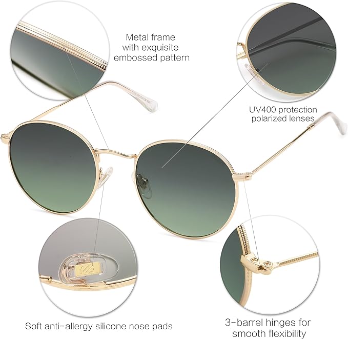 SOJOS Small Round Polarized Sunglasses for Women Men Classic Vintage Retro Shades UV400 SJ1014