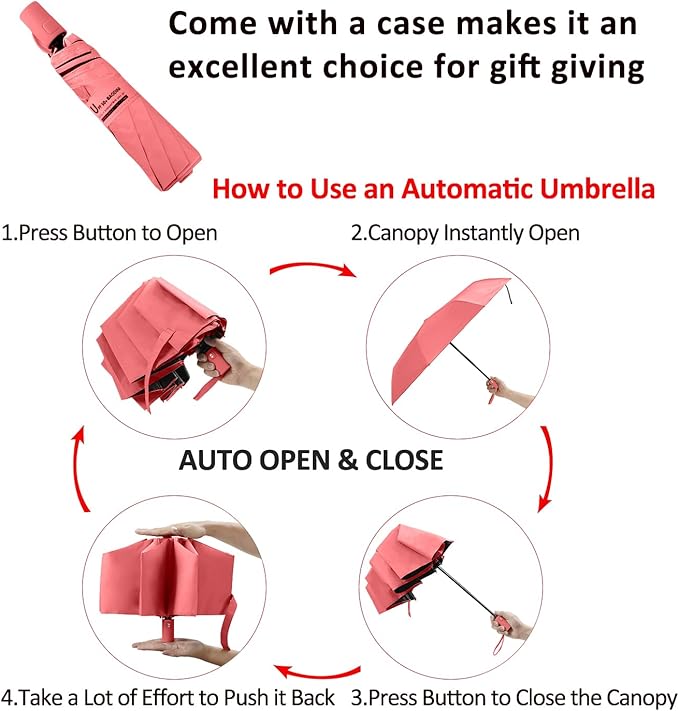 BAODINI Small UV Protection Travel Umbrella Compact for Rain and Sun UPF 50+ Windproof Portable 42 inch Umbrella for Women and Men