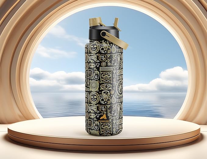 POWCAN 40 oz Insulated Water Bottle with 2-in-1 Straw and Spout Lid, Keep Cold 24H, Leak-Proof, BPA-Free, Double Wall Stainless Steel Water Bottle for Sports, Gym, Travel, and School (Mystic Glyph)