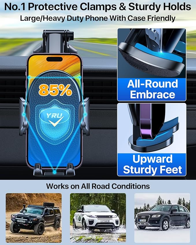 YRU [2025 Upgraded Universal Car Phone Holder Mount【360°Rotatable & Strong Suction】 Cell Phone Car Dashboard Windshield Phone Holder Dash Vent Stand for iPhone 17 16 Pro Max Samsung Truck, Light Blue