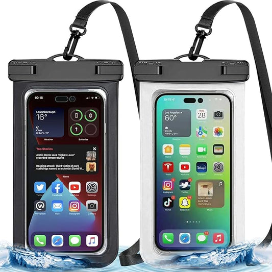 Up to 8.3" 2 Pack Black White Universal Waterproof Phone Pouch, Large Phone Waterproof Case Dry Bag,Protection Level: IP68,Outdoor Sports for Apple iPhone,Samsung,and More,Black,White