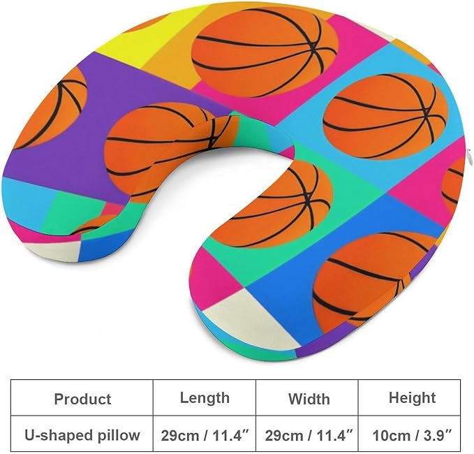 Soft Polyester Travel Neck Pillow, Basketball Pattern Colorful Checkered Checkerboard U-Shaped, Cervical Support Compact for Bus Airplane Rest, Machine Washable Breathable Design