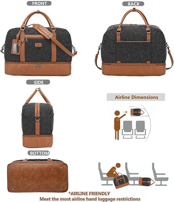 Wogarl Weekender Bags for Women Large Canvas Overnight Bag Travel Duffel Bags Carry on Shoulder Weekend Bag with Shoe Compartment for Travel Night Flight Daily Use