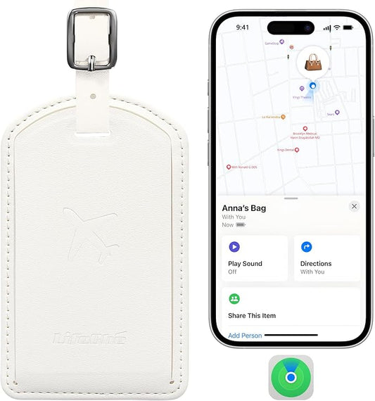 Luggage Tags Built-in Anti-Loss Tracker, Luxury Leather Luggage Tags for Suitcase, Travel Bags, Backpacks, Travel Organizer for Lost Baggage Prevention (Creamy White)