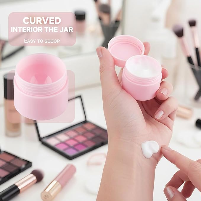 Travel Size Containers, Small Plastic Containers with Lids, 20 Gram Travel Container for Creams, Lotion, Toiletries, Makeup (2PCS Black and 2PCS Pink Plastic Jars)