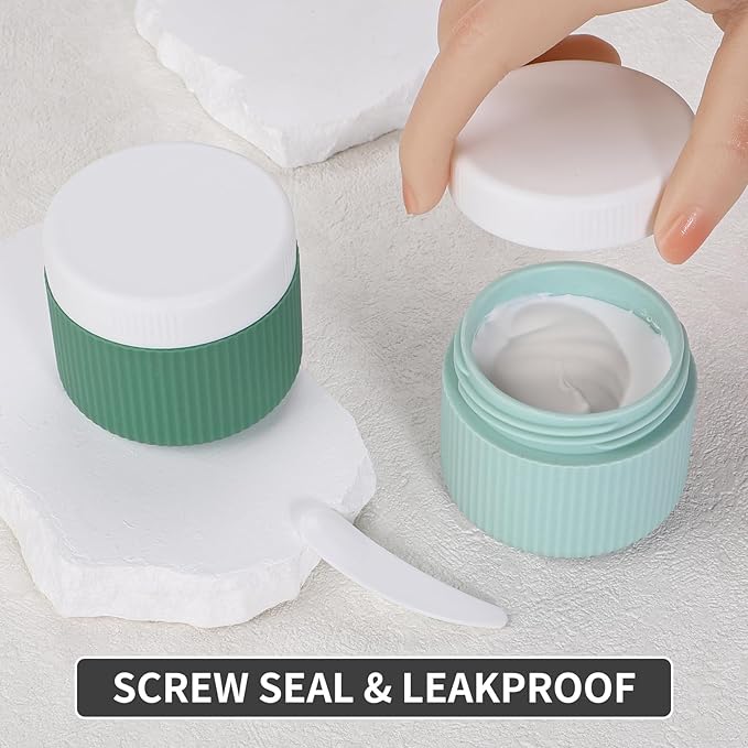 ME.FAN Travel Containers for Toiletries, TSA Approved 2 oz Silicone Cream Jars, Leak-proof Journey Containers, Trip Accessories with Lid for Cosmetic Face Hand Body Cream 4 Pack White Lid Blue