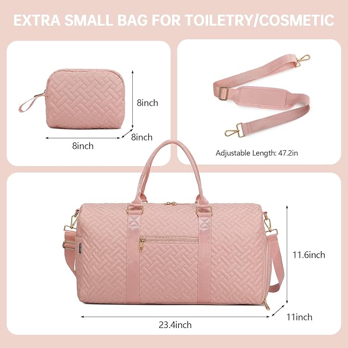 Duffle Bag for Travel, Weekender Bag with Shoe Compartment, Carry On Overnight Bag for Women with Toiletry Bag, Gym Bag with Wet Pocket, Hospital Bags for Labor and Delivery Beige