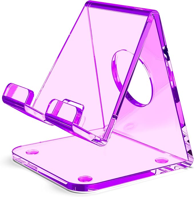 TOPGO Acrylic Cell Phone Stand, Clear phone Holder for Office Desk, Vanity, Kitchen Counter, Bedside Table, Compatible with iPhone 17 16 15 14 13 12 Pro Max Plus/Smartphones/iPad/Switc(Crystal Purple)