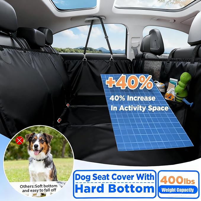 Dog Car Seat Cover for Extender Back Seat, Holds 400lbs, Waterproof Dog Car Seat Cover for Back Seat with Hard Bottom,Easy to Use and Clean