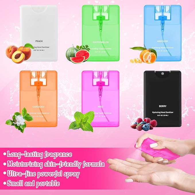 6 Pack Hand Sanitizer Spray Bulk Travel Size Hand Sanitizer Spray Mini Hydrating Pocket Gifts for Coworker Staff Teacher Holiday Favor(Clear,Classic)
