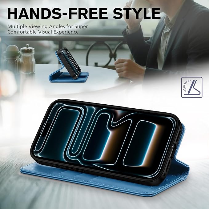 TUCCH Wallet Case for iPhone 17 Pro Max (6.9-Inch) 2025, 3 Credit Card Slot | RFID Blocking | Stand | PU Leather | Shockproof TPU Interior Shell | Protective Flip Folio Cover | Lake Blue
