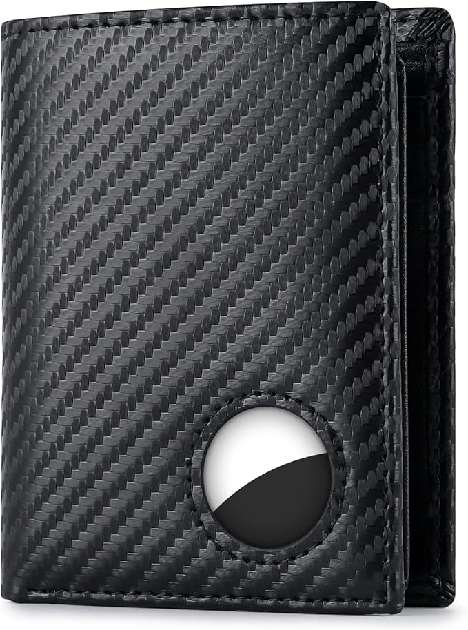 Swallowmall AirTag Wallet Mens RFID Blocking Genuine Leather Bifold Men's Wallet For air tag with 2 ID Window 11 Card Holders Vertical BlackStripe(Airtag Not included)