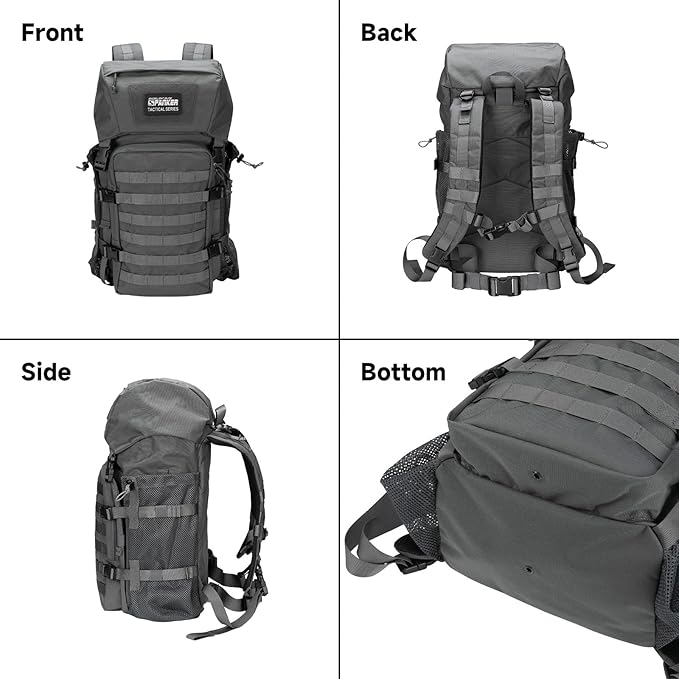 EXCELLENT ELITE SPANKER 40L Camping Hiking Backpack for Men and Women Tactical Military Backpack Large Rucksack Assault Pack Bag for Outdoor Camping, Hiking,Travel Backpacking(Grey