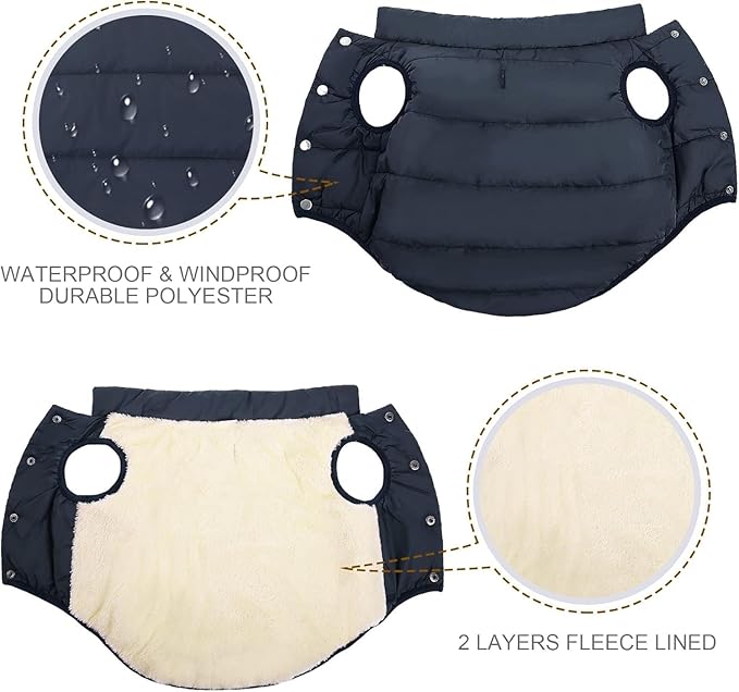 ASENKU Dog Winter Coat - Waterproof Windproof Dog Jacket, Warm Snowproof Doggie Puffer Vest for Cold Weather, Lightweight Snow Coats for Small Medium Large Dogs (3XL, Blue)