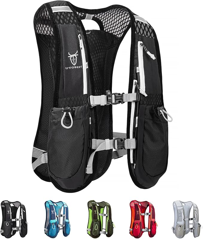 Running Vest, 5L Hydration Vest Lightweight, Breathable and Sweatproof Running Backpack, Adjustable Running Hydration Vest for Trail Running Marathon Race Jogging Cycling