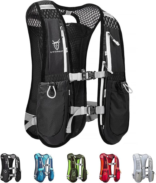 Running Vest, 5L Hydration Vest Lightweight, Breathable and Sweatproof Running Backpack, Adjustable Running Hydration Vest for Trail Running Marathon Race Jogging Cycling