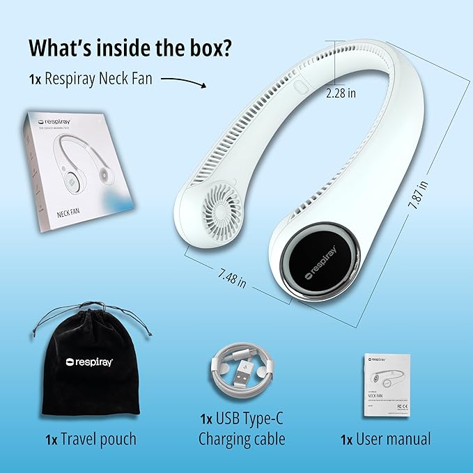 Portable Neck Fan – Hands Free Quiet 20dB Cooling Neck Fan, 17-Hour 4000mAh Battery, 3 Speeds, Wearable Fan for Neck Fans that Blow Cold Air, Personal Fans Portable Rechargeable (White)