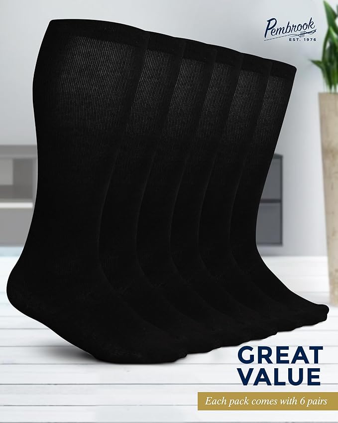 Pembrook Light Compression Socks for Men - 6 Pairs | 8-15 mmHg Graduated Compression Socks for Men 9-12 | Support Socks