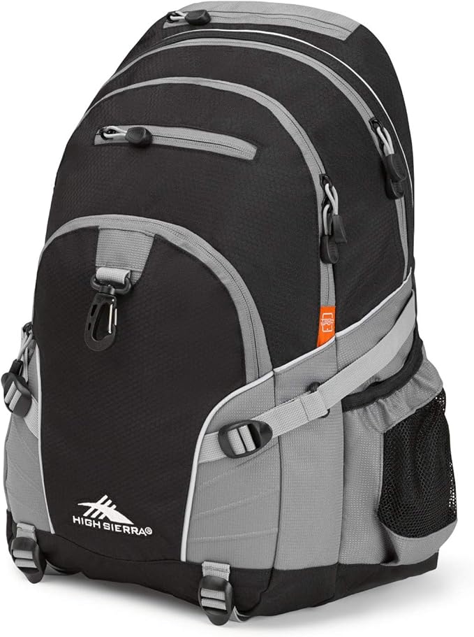 High Sierra Loop Backpack, Travel, or Work Bookbag with tablet sleeve, One Size, Black/Charcoal
