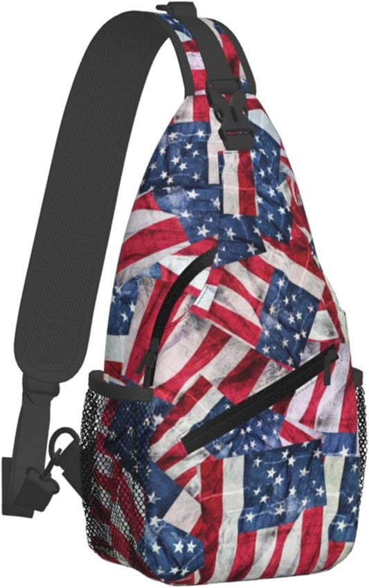 GJXFLSY American Flag Pattern Sling Backpack Crossbody Bag Casual Chest Bags Travel Hiking Daypack Shoulder Bag for Women Men