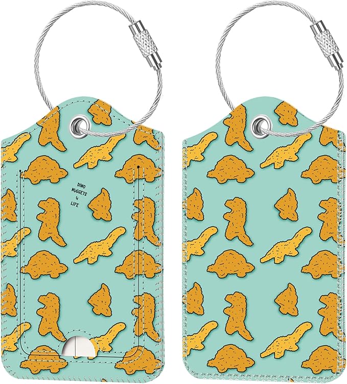 Fintie Luggage Tags, Privacy Cover ID Label with Stainless Steel Loop and Address Card for Travel Bag Suitcase - Dinosaur (2 Piece)
