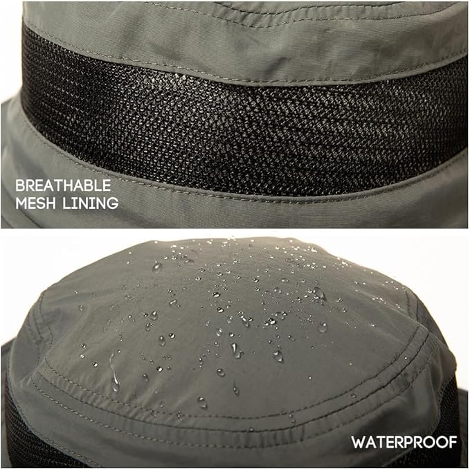 Oversized XL XXL Waterproof Sun Hat for Big Heads Mesh Bucket Hat Wide Brim Adjustable Packable Hiking Beach Fishing