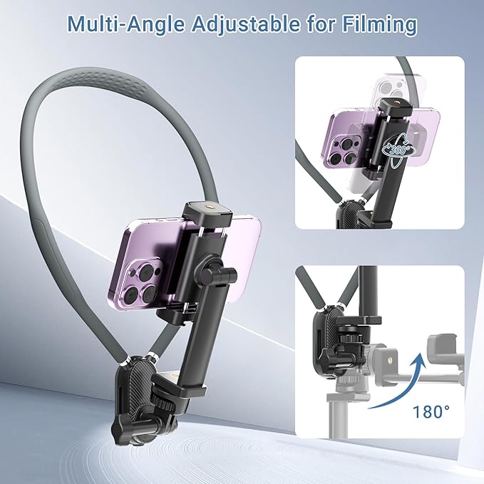 Neck Phone Holder for Go Pro/Video Recording, Wearable Hands Free POV/Vlog Selfie Mount with Chest Strap, 360°Adjustable Around Cell Phone Stand Compatible with iPhone16 15 14 13 12 Galaxy Android