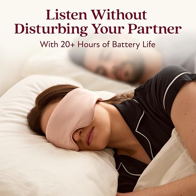 SilkSound 100% Mulberry Silk Bluetooth Sleep Mask, Skin-Friendly Sleeping Eyemask with Bluetooth Sleep Headphones, Silk Eye Mask Headphones with Small Side Speakers, White Noise Head Phones Ear Muffs