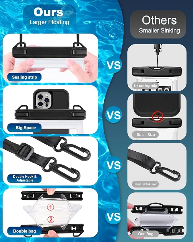 Large Waterproof Phone Pouch Floating, Waterproof Phone Case for iPhone 15 14 Pro Max 13 12 Plus 11 XS XR X Samsung up to 8.5'', IPX8 Water Proof Cell Phone Dry Bag for Beach Swimming Kayaking