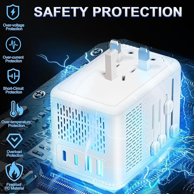 220V to 110V Voltage Converter US to Europe for Hair Dryer with Fast Charging 2 USB 2 USB C, Power Converter Adapter Combo International Travel Adapter A C G I (White)