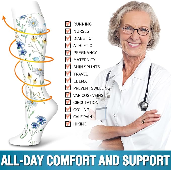 Bluemaple 6 Pack Copper Compression Socks for Women and Men Circulation-Best Support for Medical, Running,Nursing,Athletic
